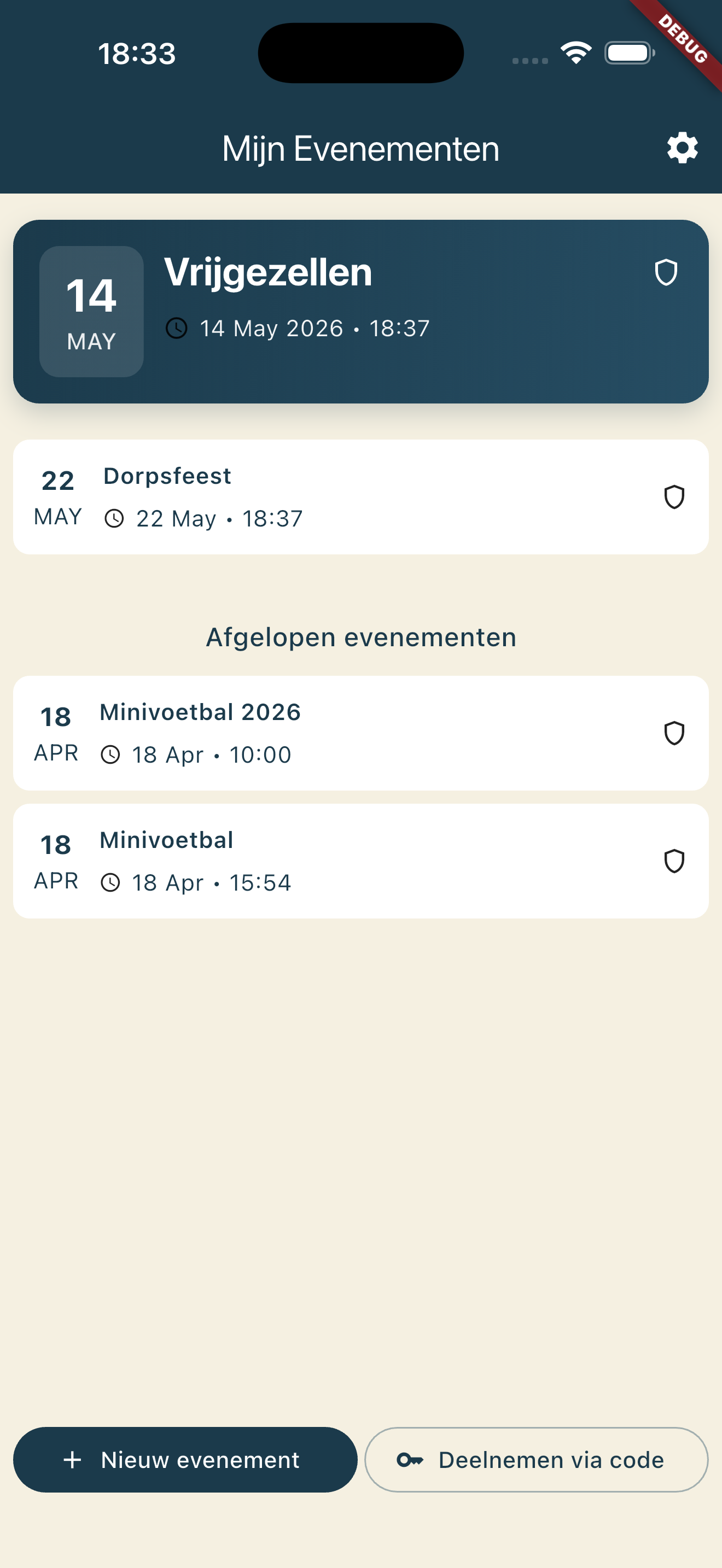 Bar Battle app — overzicht van evenementen met live tussenstand
